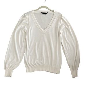BCBG Maxazria white silk cotton v neck sweater